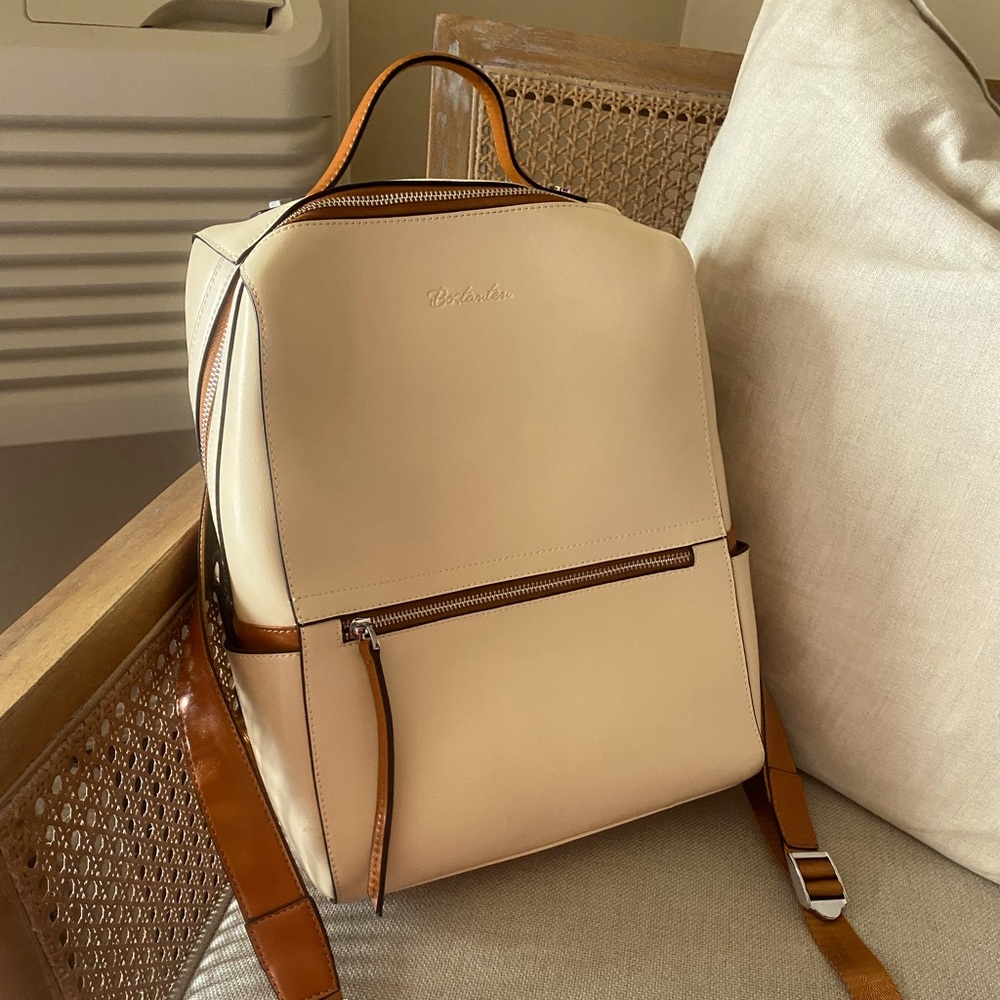 Bostanten ivory genuine leather backpack